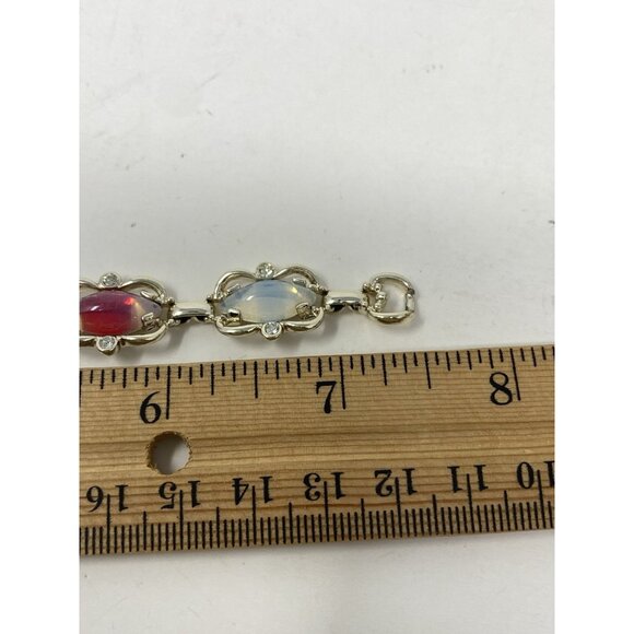 Vintage Sarah Coventry Bracelet Multicolor Oval Cabochons Silver Tone 7 Inch - Picture 7 of 7